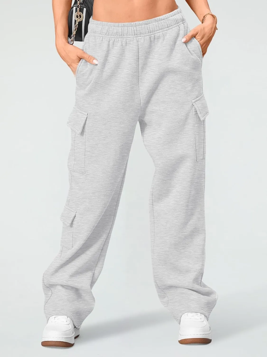 AUTOMET Womens Cargo Sweatpants Wide Leg Fleece Lined Y2k Pants Fall Winter Baggy Joggers with Pockets