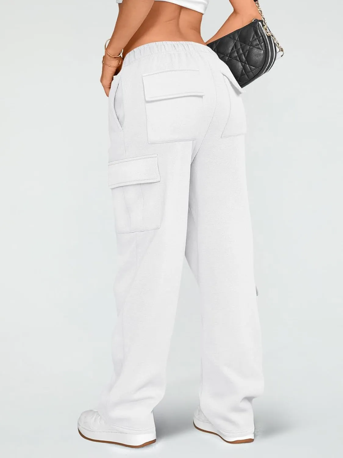 AUTOMET Womens Cargo Sweatpants Wide Leg Fleece Lined Y2k Pants Fall Winter Baggy Joggers with Pockets