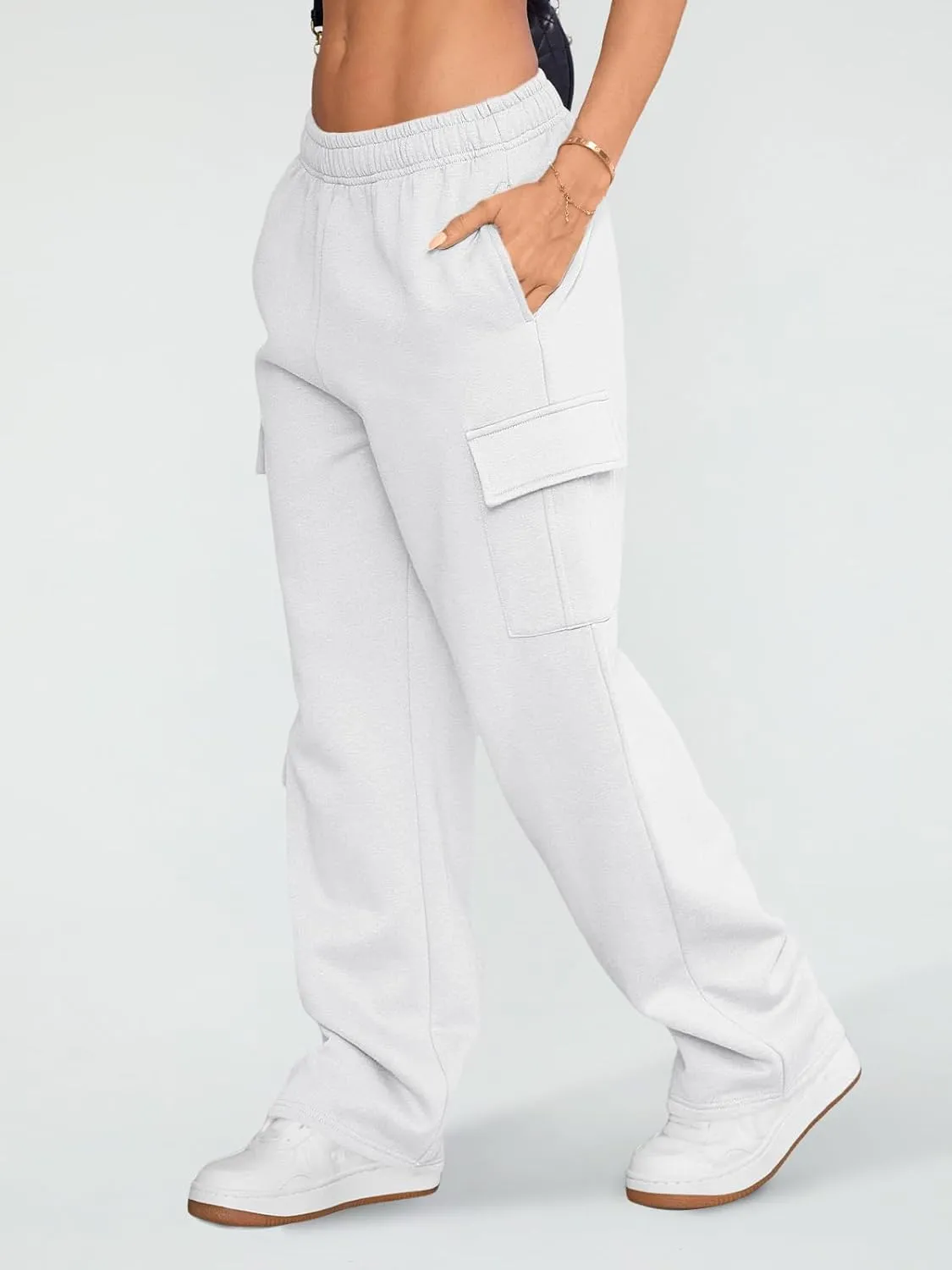 AUTOMET Womens Cargo Sweatpants Wide Leg Fleece Lined Y2k Pants Fall Winter Baggy Joggers with Pockets