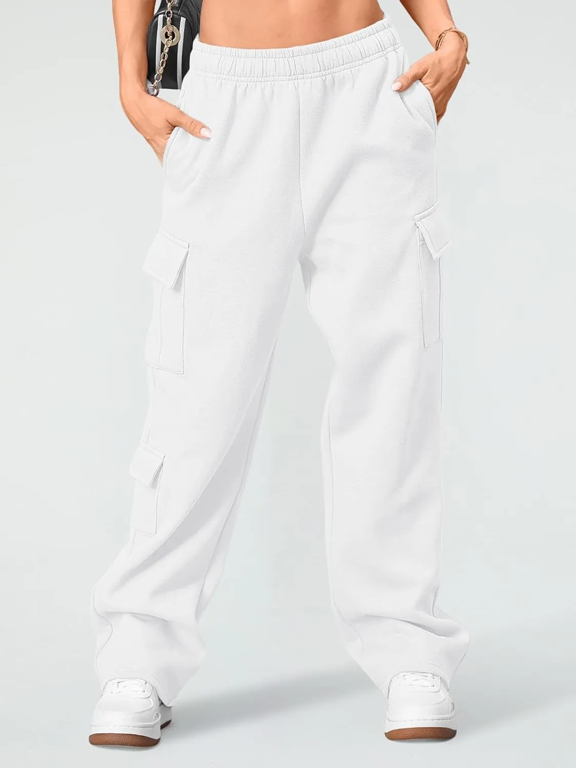 AUTOMET Womens Cargo Sweatpants Wide Leg Fleece Lined Y2k Pants Fall Winter Baggy Joggers with Pockets