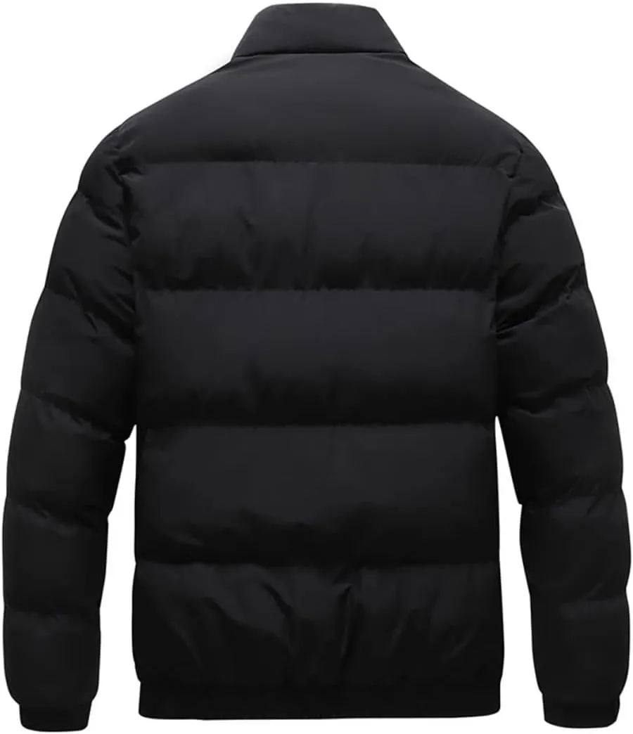 Autumn Winter Puffer Jackets Men Stand Collar Thicken Solid Color Cotton Padded Coat