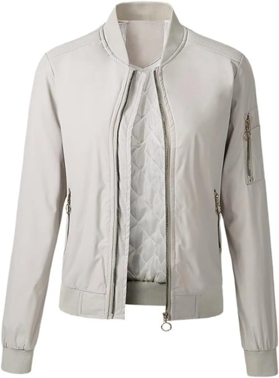 Autumn Winter Women Bomber Jacket Cotton Padded Baseball Jacket Solid Coat Zipper Pockets Jackets