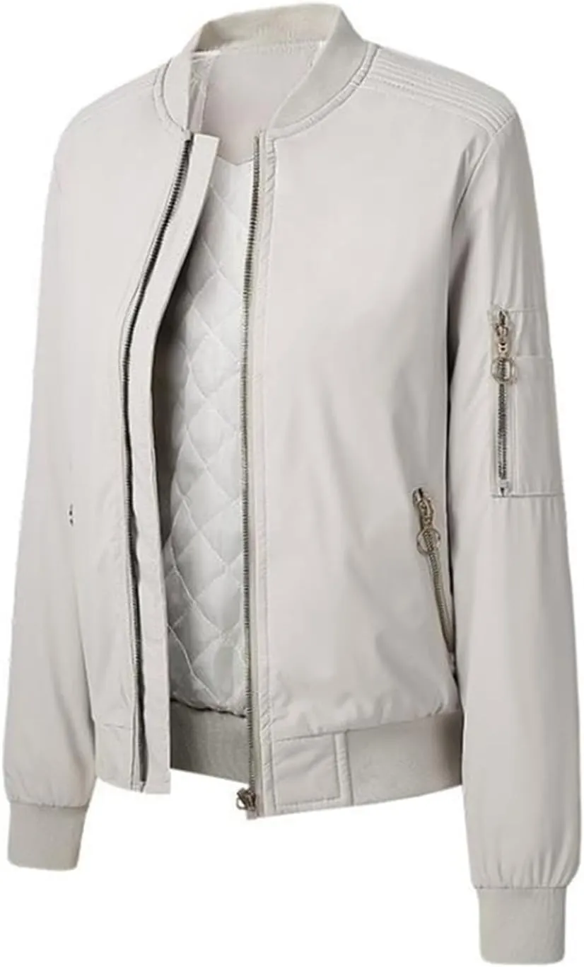 Autumn Winter Women Bomber Jacket Cotton Padded Baseball Jacket Solid Coat Zipper Pockets Jackets