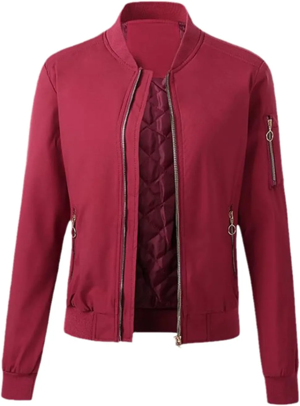 Autumn Winter Women Bomber Jacket Cotton Padded Baseball Jacket Solid Coat Zipper Pockets Jackets