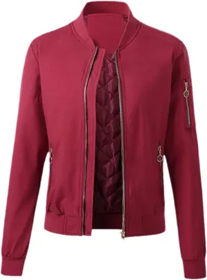 Autumn Winter Women Bomber Jacket Cotton Padded Baseball Jacket Solid Coat Zipper Pockets Jackets