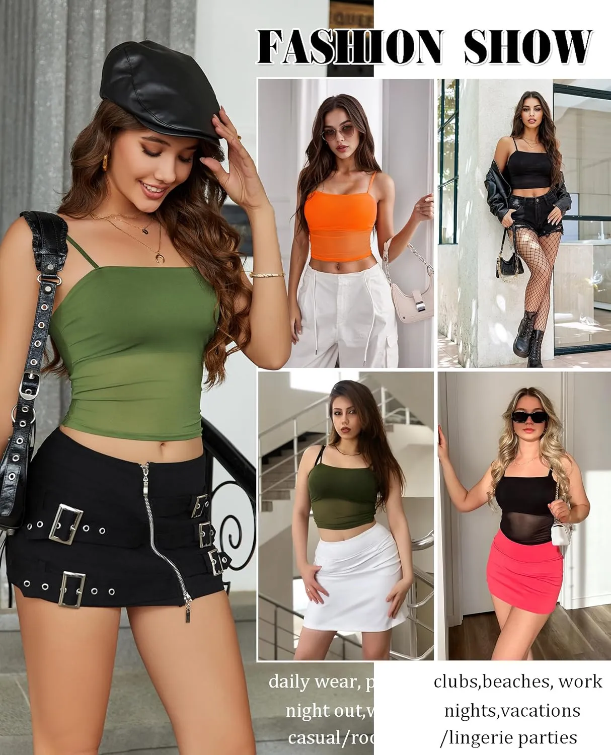 Avidlove Bralettes for Women Spaghetti Strap Mesh Tank Top Tube Slim Y2K Camisole