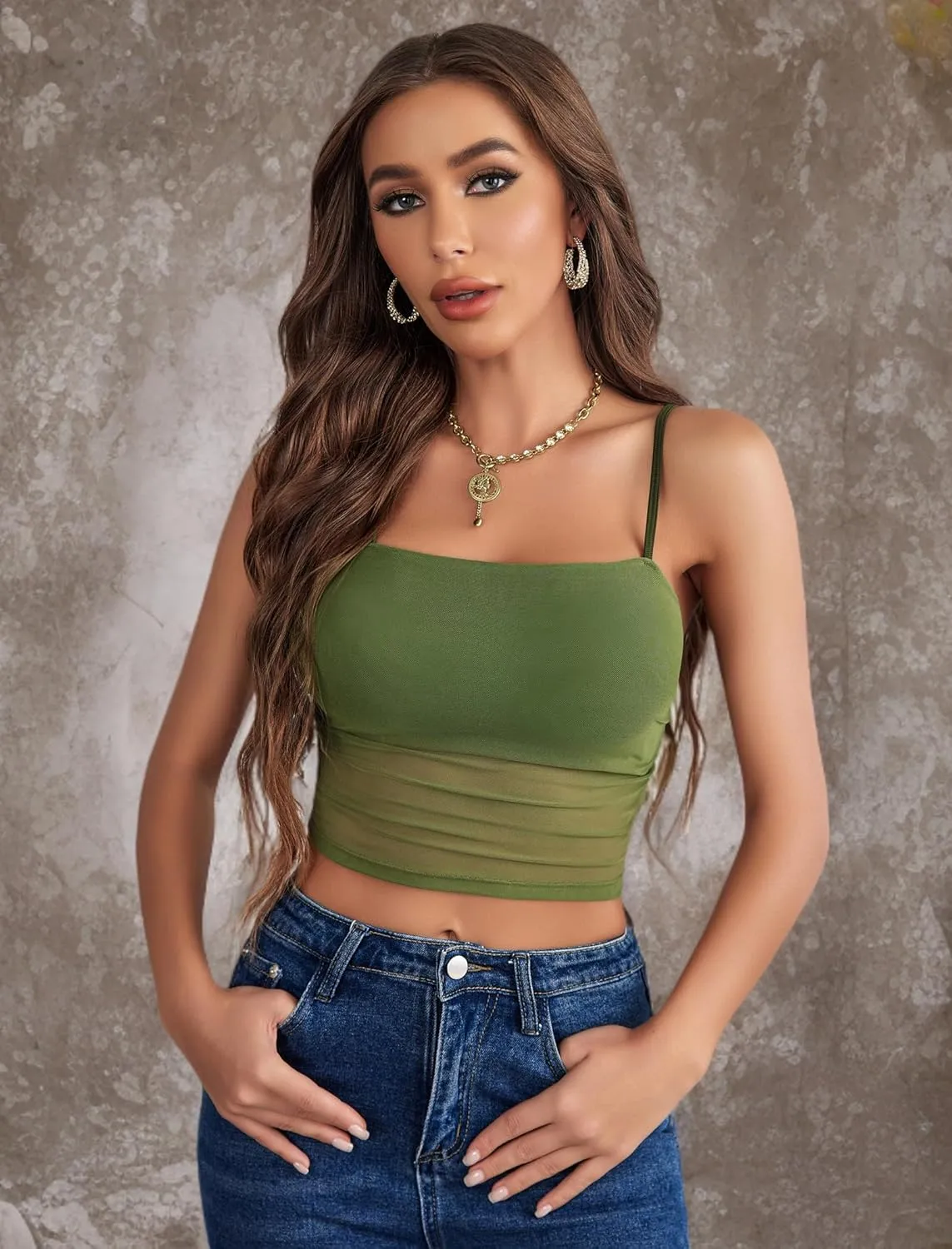 Avidlove Bralettes for Women Spaghetti Strap Mesh Tank Top Tube Slim Y2K Camisole