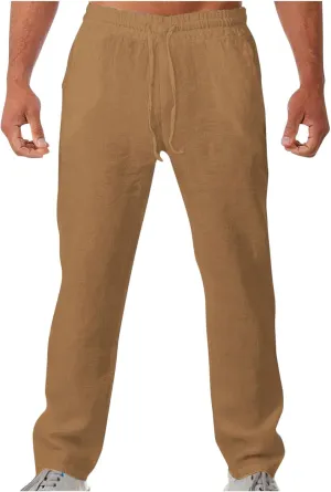 Aymnlox Mens Lightweight Casual Pants Drawstring Elastic Waist Joggers Pants Loose Baggy Straight Fit Hiking Long Sweatpants