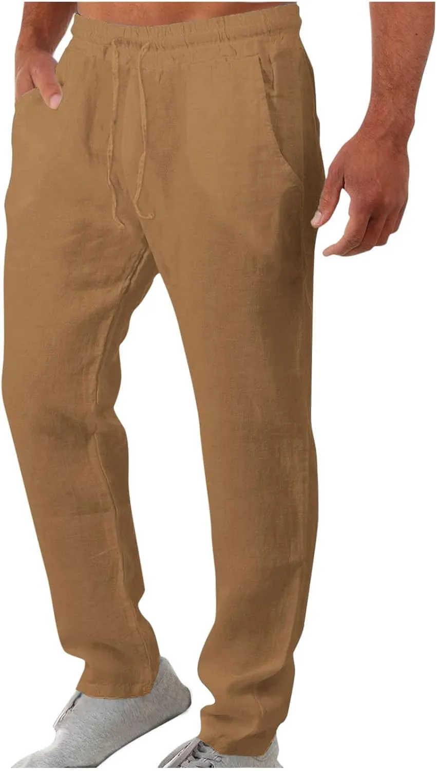 Aymnlox Mens Lightweight Casual Pants Drawstring Elastic Waist Joggers Pants Loose Baggy Straight Fit Hiking Long Sweatpants