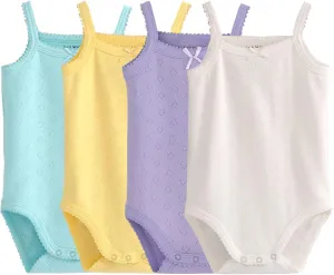 Baby Girls Spaghetti Strap Bodysuit Sleeveless Baby Tank Top Cotton Baby One-Pieces Pack of Summer Baby Clothes Outfit