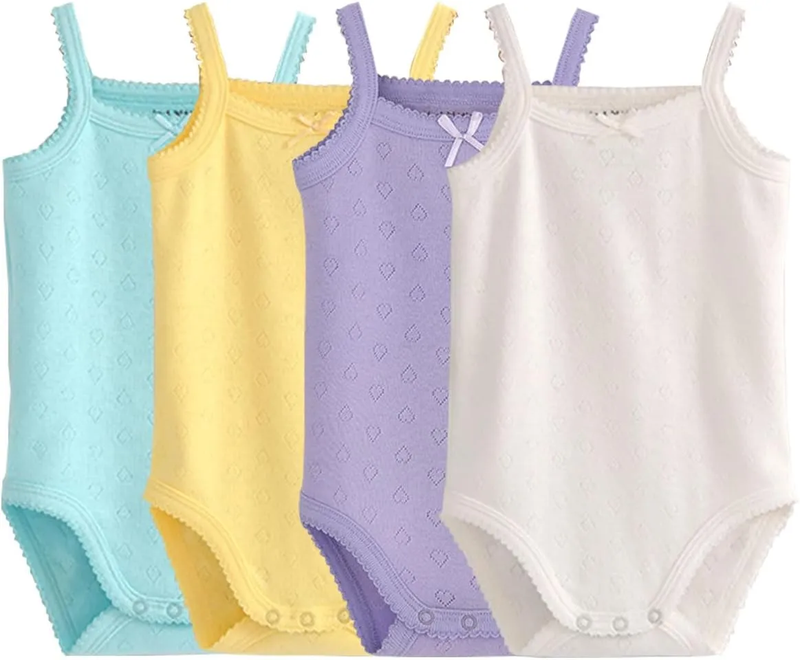 Baby Girls Spaghetti Strap Bodysuit Sleeveless Baby Tank Top Cotton Baby One-Pieces Pack of Summer Baby Clothes Outfit