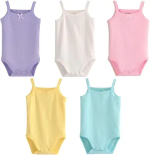 Baby Girls Spaghetti Strap Bodysuit Sleeveless Baby Tank Top Cotton Baby One-Pieces Pack of Summer Baby Clothes Outfit