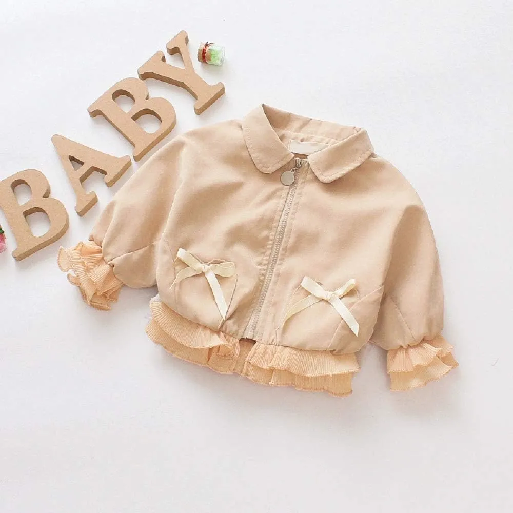 Baby Kids Girl Long Sleeve Ruffle Trench Coat Jacket Outerwear Warm Clothes Spring Autumn Fall Winter