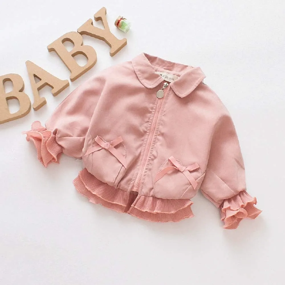 Baby Kids Girl Long Sleeve Ruffle Trench Coat Jacket Outerwear Warm Clothes Spring Autumn Fall Winter