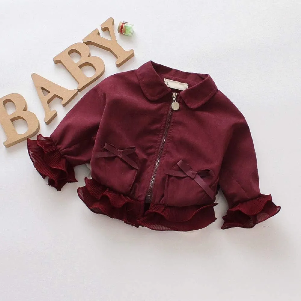 Baby Kids Girl Long Sleeve Ruffle Trench Coat Jacket Outerwear Warm Clothes Spring Autumn Fall Winter