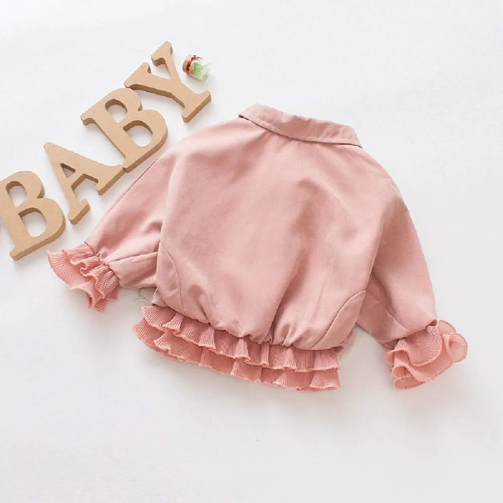 Baby Kids Girl Long Sleeve Ruffle Trench Coat Jacket Outerwear Warm Clothes Spring Autumn Fall Winter
