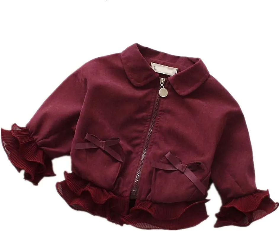 Baby Kids Girl Long Sleeve Ruffle Trench Coat Jacket Outerwear Warm Clothes Spring Autumn Fall Winter