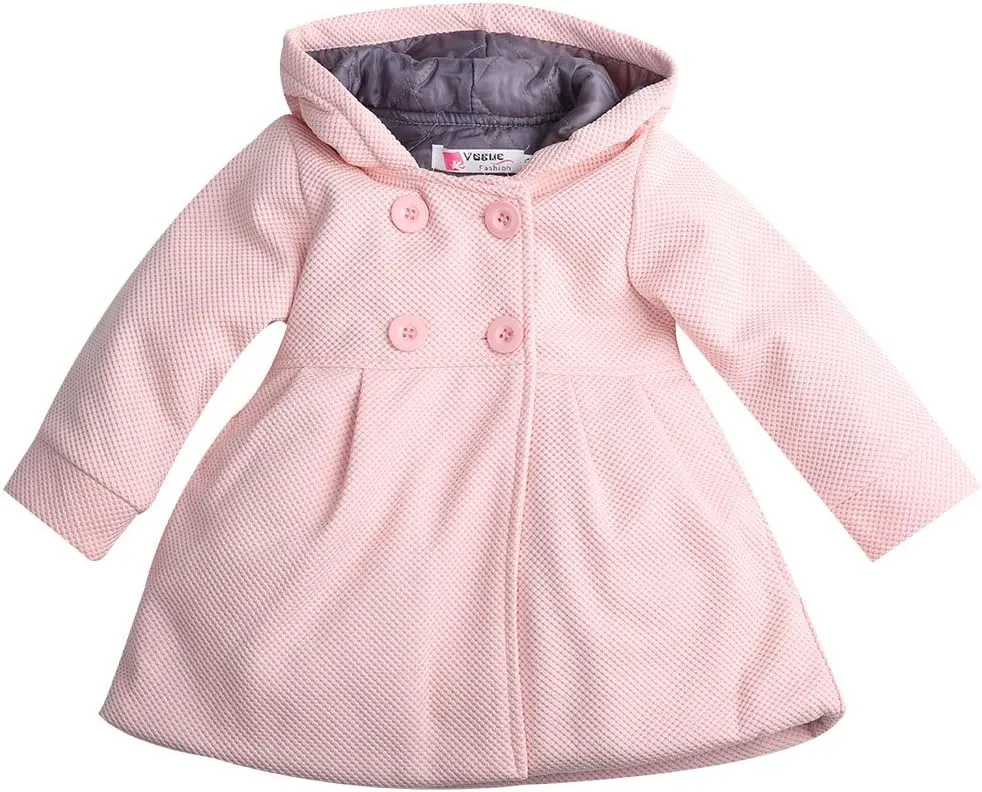 Baby Toddler Girls Fall Winter Trench Coat Wind Hooded Jacket Kids Outerwear (6-12 Months, Pink)