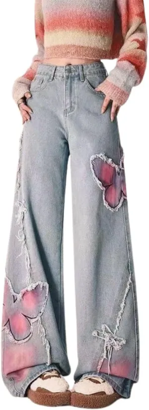 Baggy Cargo Pants for Women Girls Star Jeans Y2k Low Waisted Wide Leg Jeans Cute Streetwear Vintage Clothes