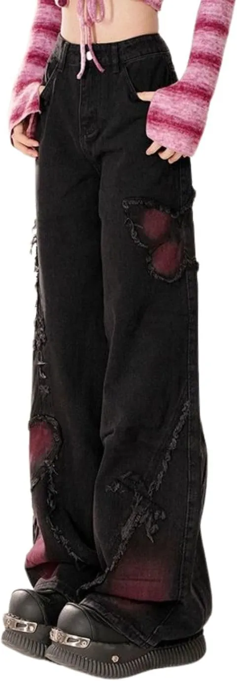 Baggy Cargo Pants for Women Girls Star Jeans Y2k Low Waisted Wide Leg Jeans Cute Streetwear Vintage Clothes
