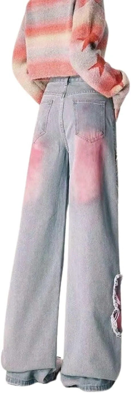Baggy Cargo Pants for Women Girls Star Jeans Y2k Low Waisted Wide Leg Jeans Cute Streetwear Vintage Clothes