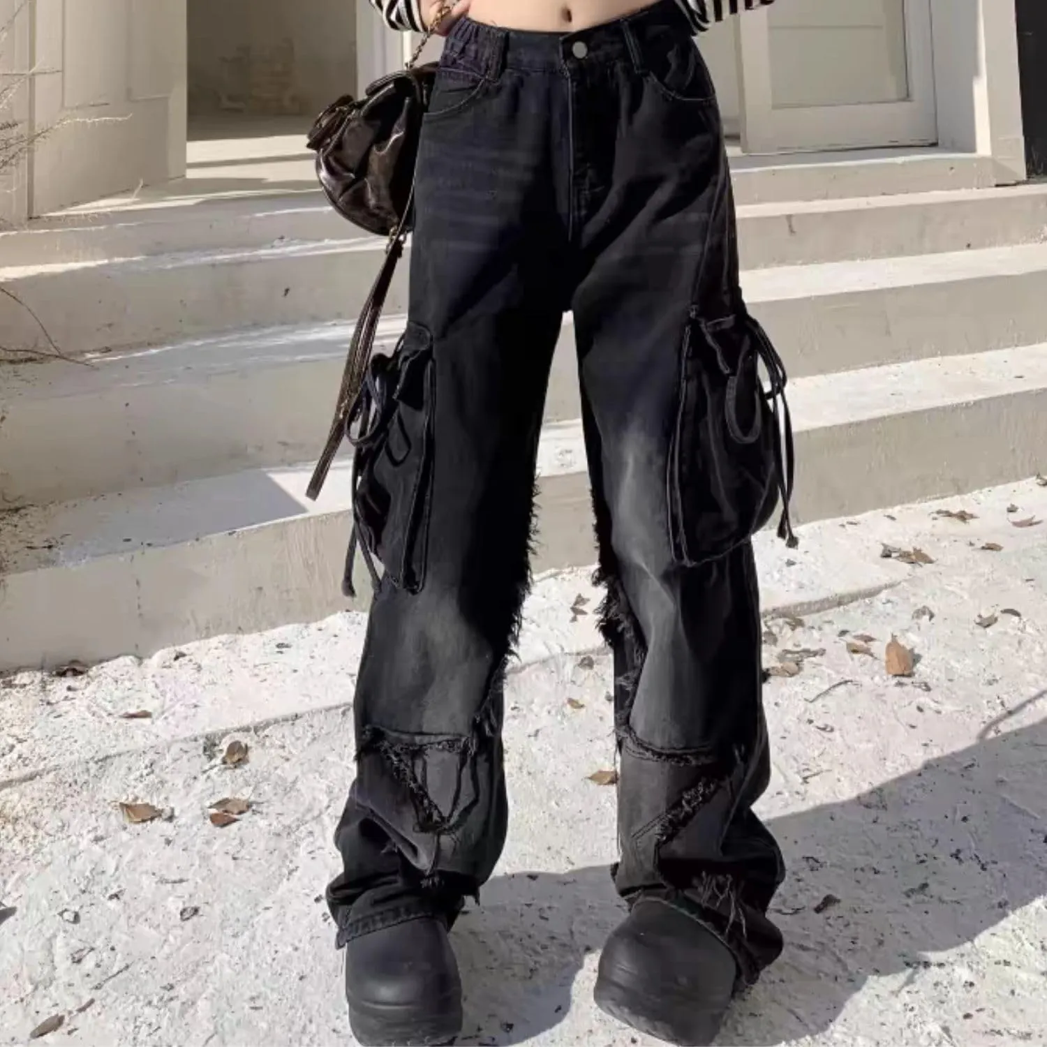 Baggy Cargo Pants for Women Girls Star Jeans Y2k Low Waisted Wide Leg Jeans Cute Streetwear Vintage Clothes