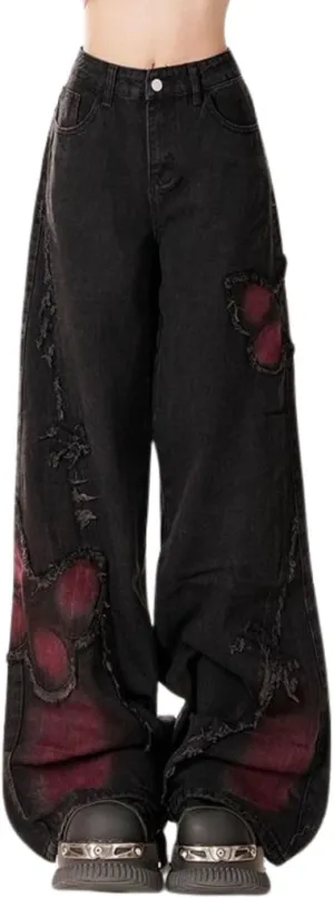 Baggy Cargo Pants for Women Girls Star Jeans Y2k Low Waisted Wide Leg Jeans Cute Streetwear Vintage Clothes