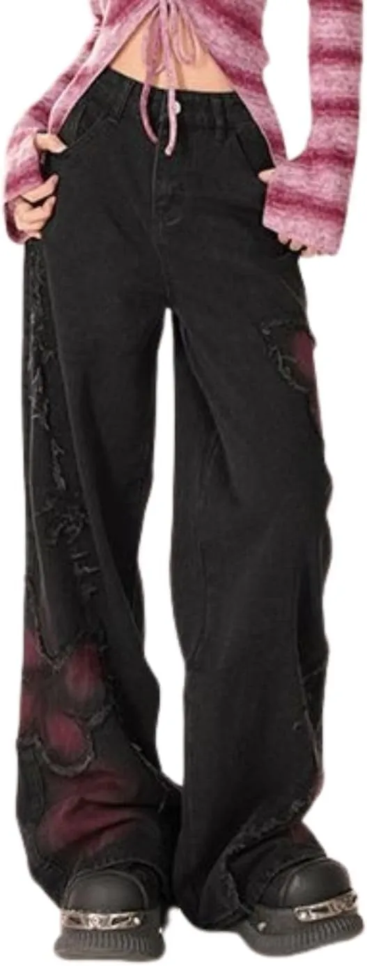 Baggy Cargo Pants for Women Girls Star Jeans Y2k Low Waisted Wide Leg Jeans Cute Streetwear Vintage Clothes
