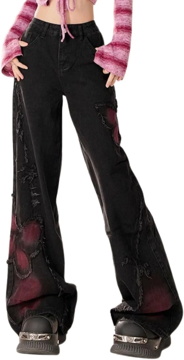 Baggy Cargo Pants for Women Girls Star Jeans Y2k Low Waisted Wide Leg Jeans Cute Streetwear Vintage Clothes