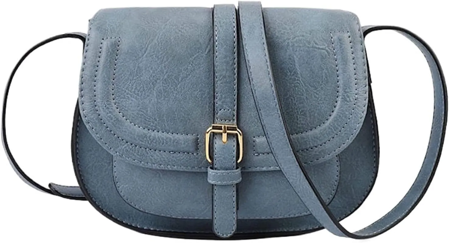 Bags for Women Retro saddle bag ladies shoulder messenger bag versatile women's half circle bag female(DenimBlue)