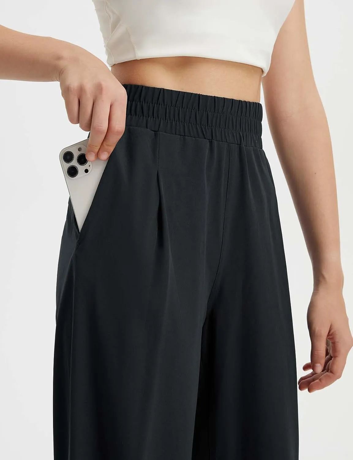 baleaf Women's Track Pants Lightweight Athletic Travel Wide Leg Pants with Pockets 30" Work Lounge Loose Fit UPF50 
