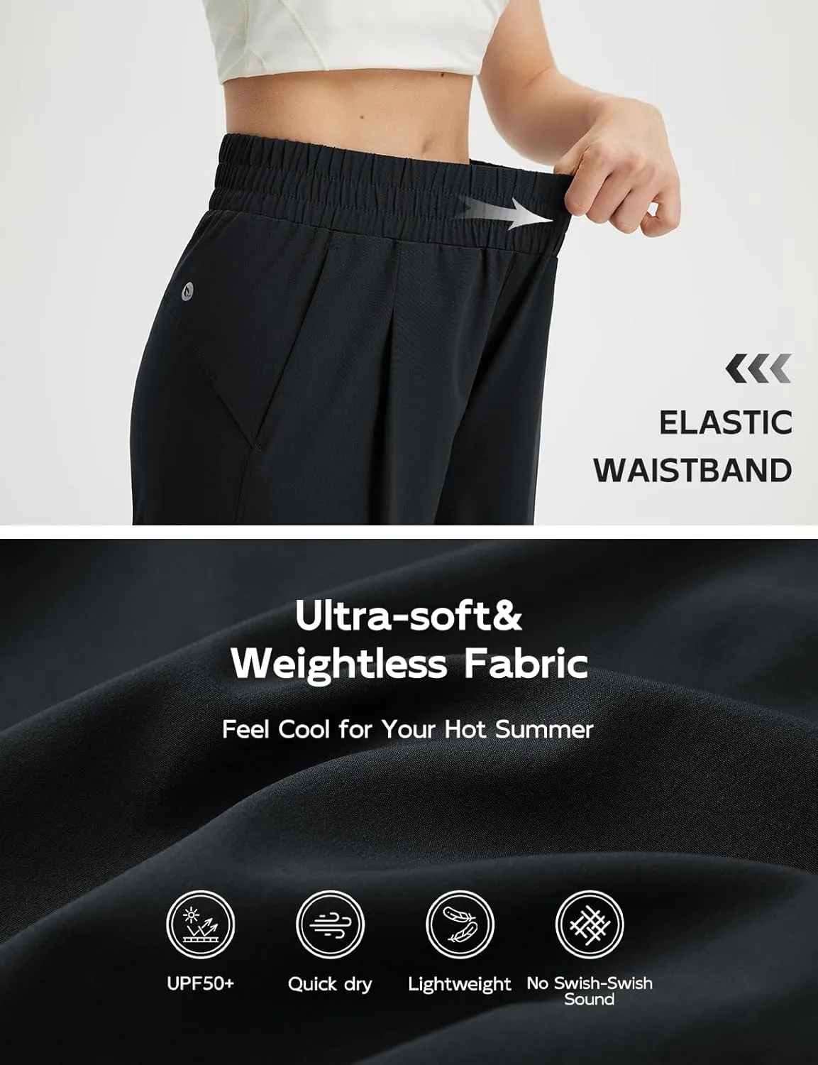 baleaf Women's Track Pants Lightweight Athletic Travel Wide Leg Pants with Pockets 30" Work Lounge Loose Fit UPF50 