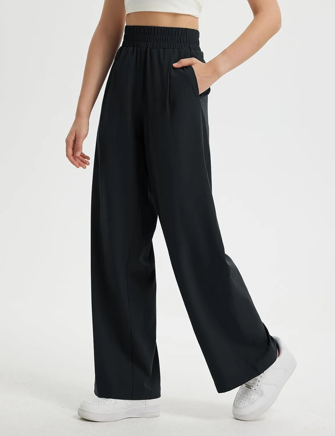 baleaf Women's Track Pants Lightweight Athletic Travel Wide Leg Pants with Pockets 30" Work Lounge Loose Fit UPF50 