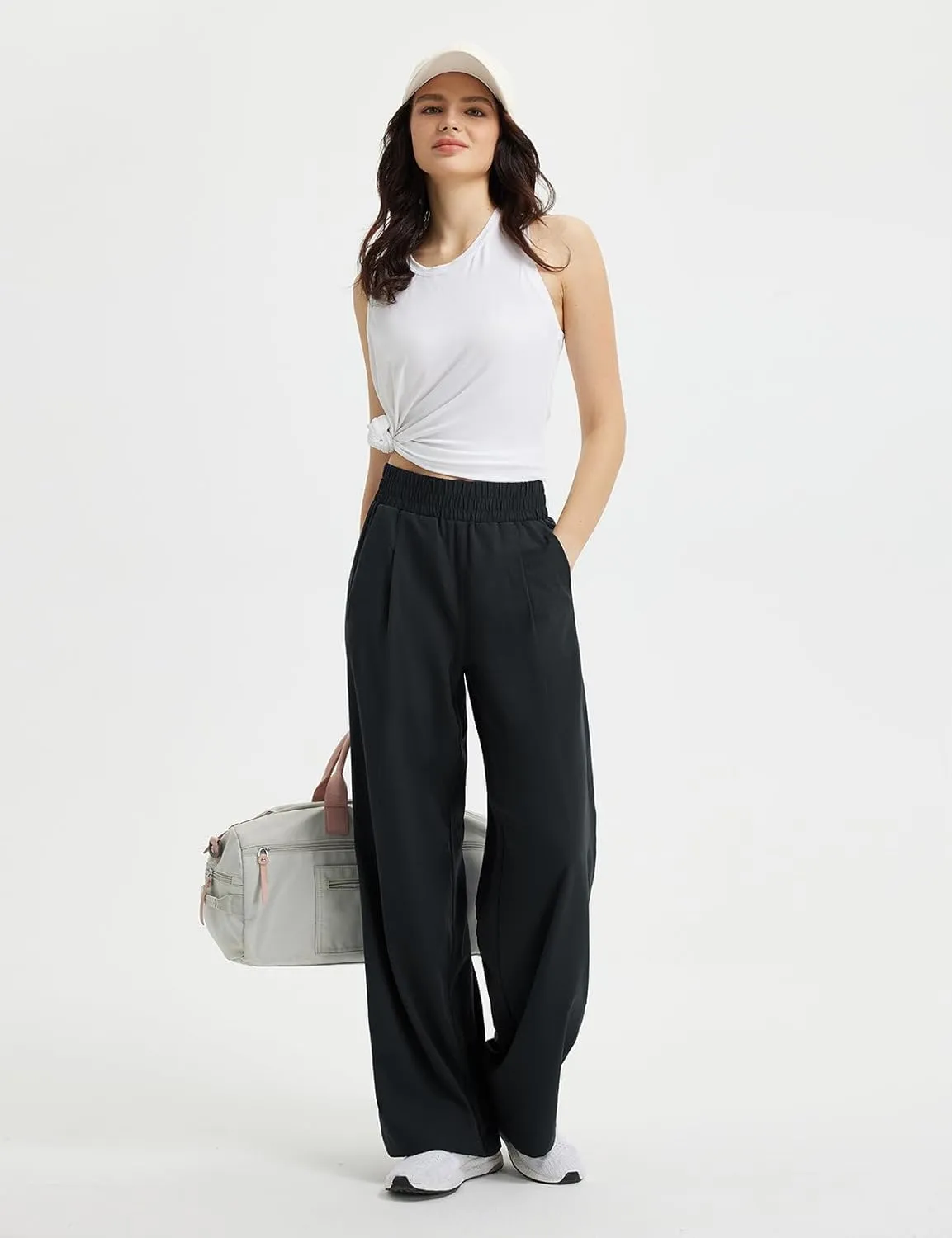 baleaf Women's Track Pants Lightweight Athletic Travel Wide Leg Pants with Pockets 30" Work Lounge Loose Fit UPF50 
