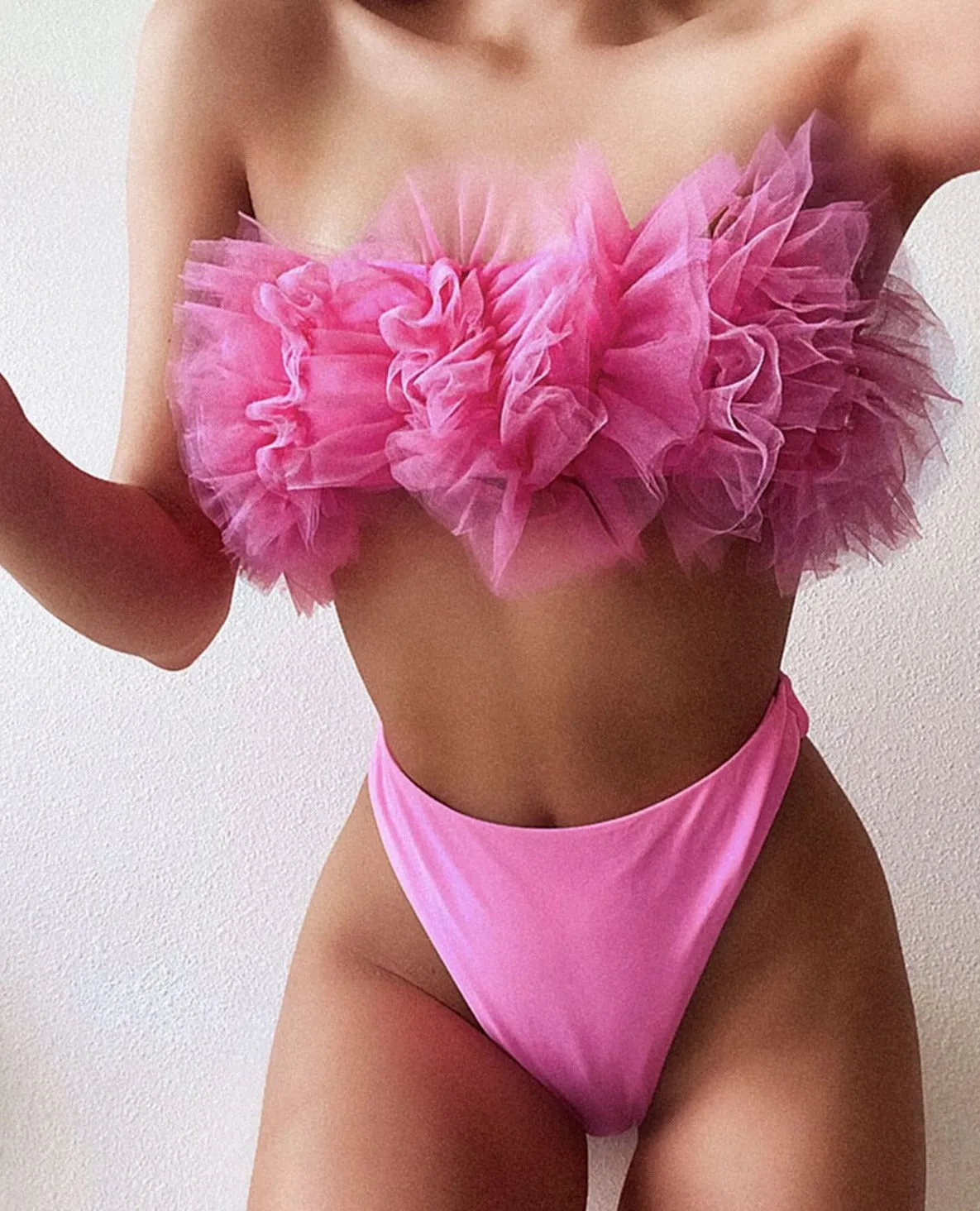 Bandeau Mid Waist Bikini Female Swimsuit Women Swimwear Two-piecs Bikini set Flower Strapless Bather Bathing Suit Swim V2080P