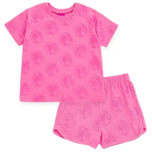 Barbie French Terry Drop Shoulder T-Shirt and Dolphin Shorts Outfit Set