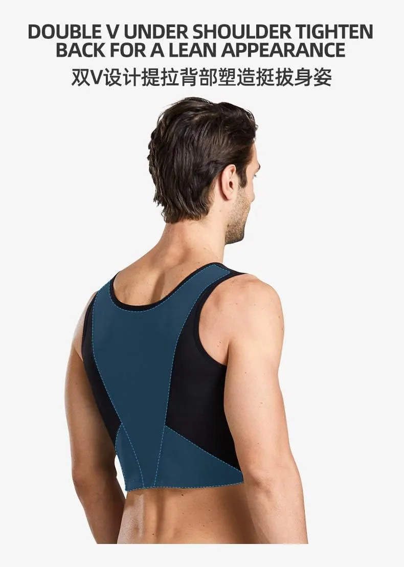 BaronHong Men's Body Shaper Chest Binder Flat Compression 3 Rows Clasp Bust Corset Vests