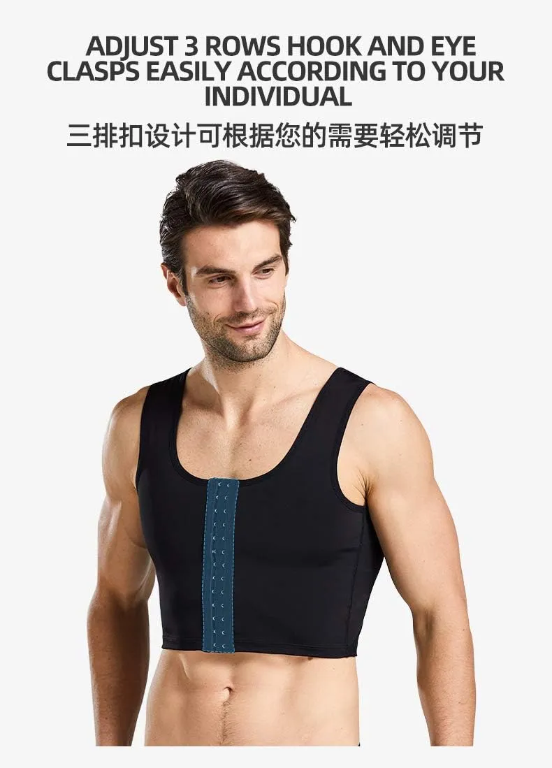 BaronHong Men's Body Shaper Chest Binder Flat Compression 3 Rows Clasp Bust Corset Vests