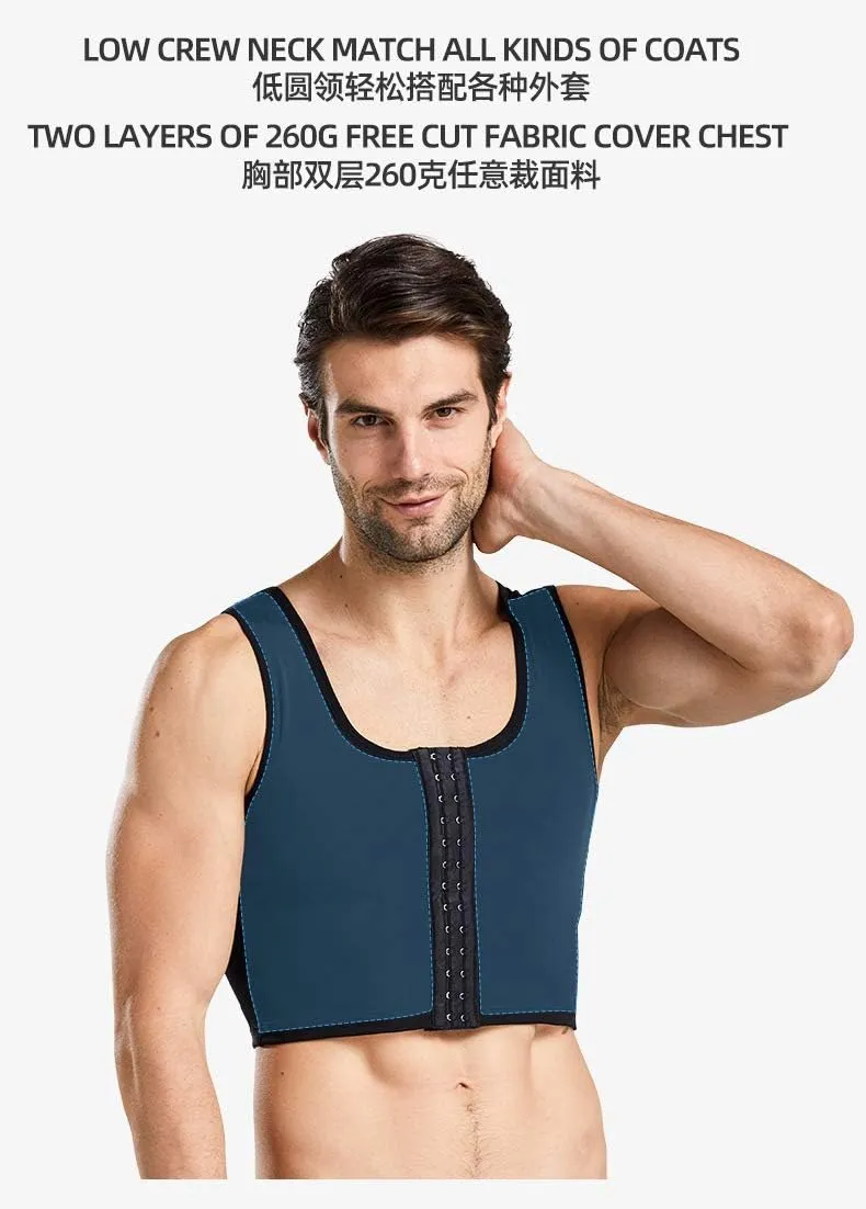BaronHong Men's Body Shaper Chest Binder Flat Compression 3 Rows Clasp Bust Corset Vests