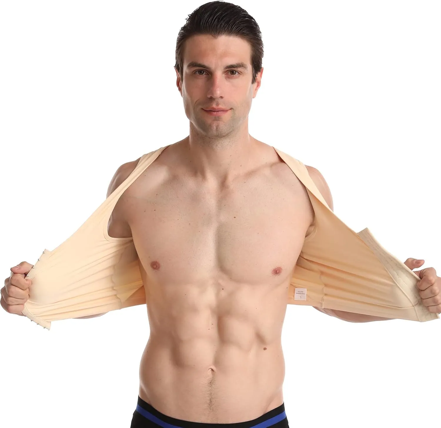 BaronHong Men's Body Shaper Chest Binder Flat Compression 3 Rows Clasp Bust Corset Vests