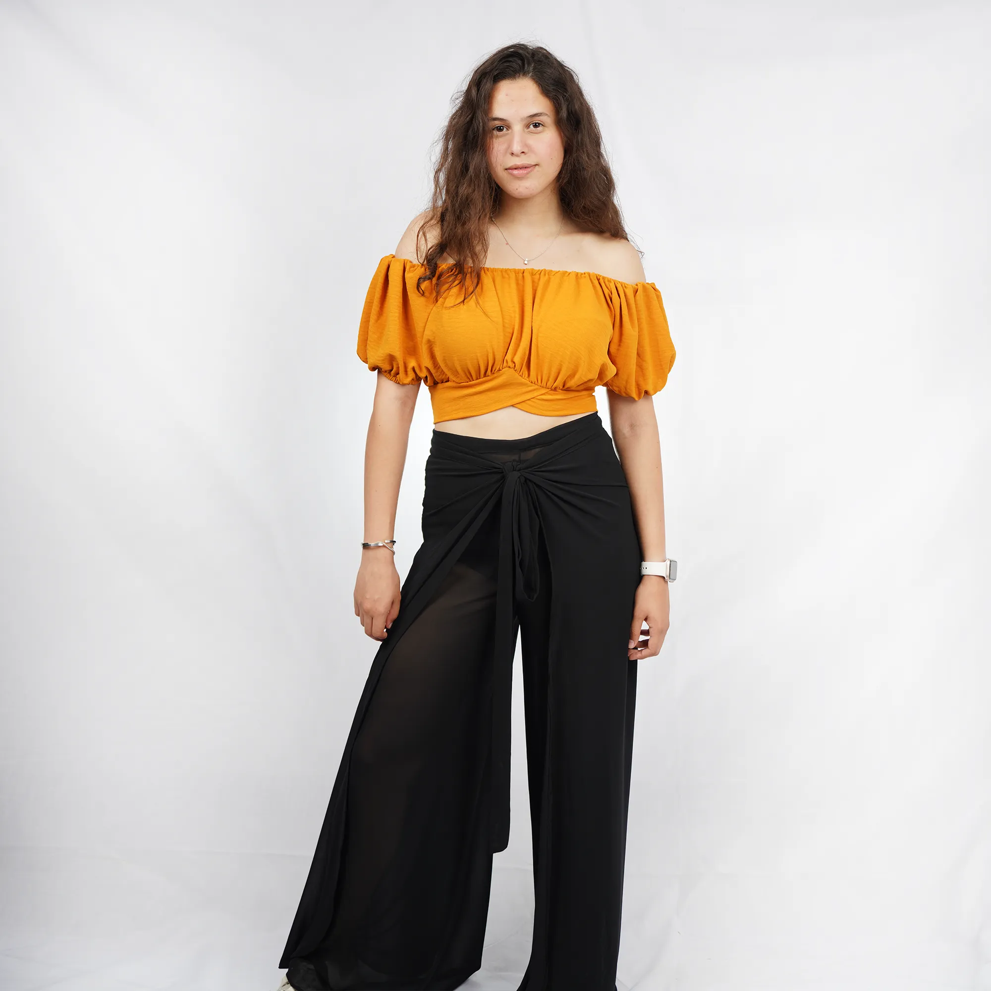 Black Chiffon Wrap Cover-up Pants