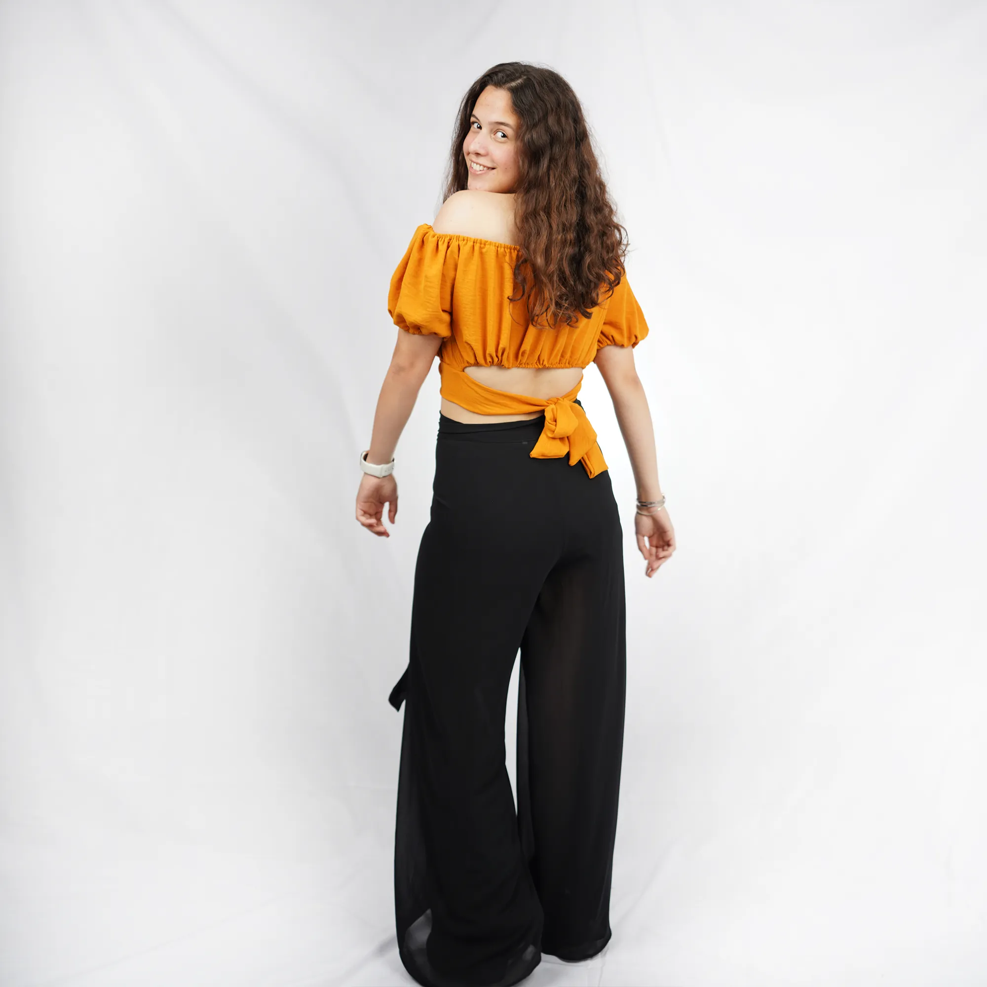 Black Chiffon Wrap Cover-up Pants