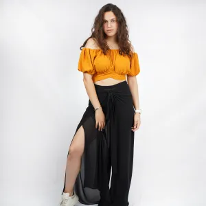 Black Chiffon Wrap Cover-up Pants
