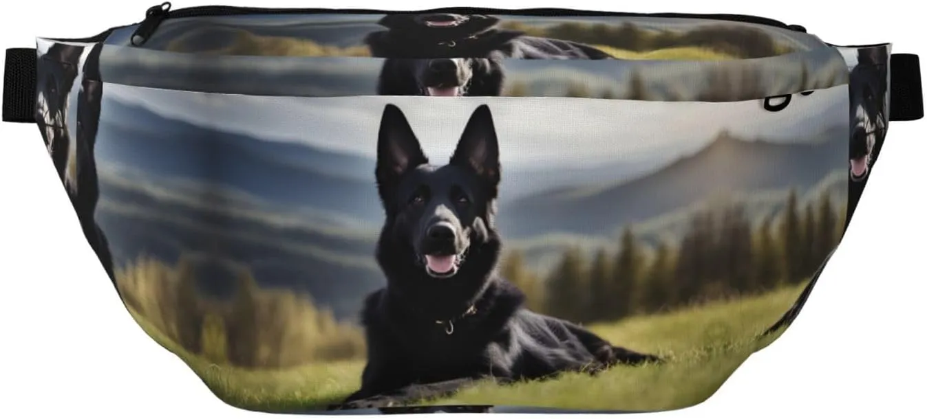 Black German Shepherd Dog Stylish Crossbody Waist Pack - Versatile And Compact Travel Pouch For Hands-Free Storage