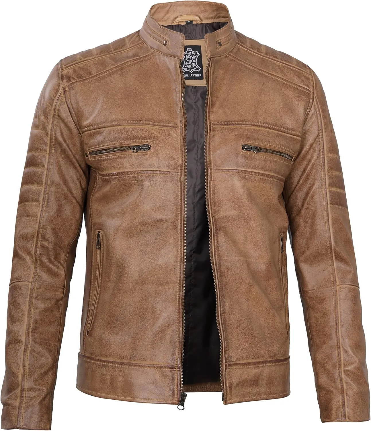 Blingsoul Real Lambskin Men's Leather Jackets - Cafe Racer Style Premium Leather Jacket Men