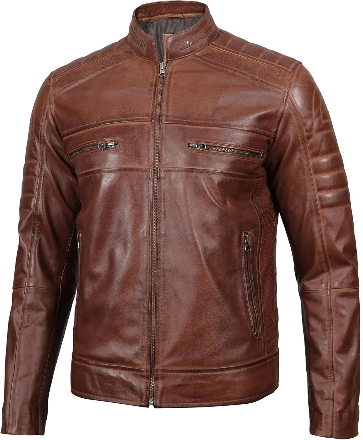 Blingsoul Real Lambskin Men's Leather Jackets - Cafe Racer Style Premium Leather Jacket Men