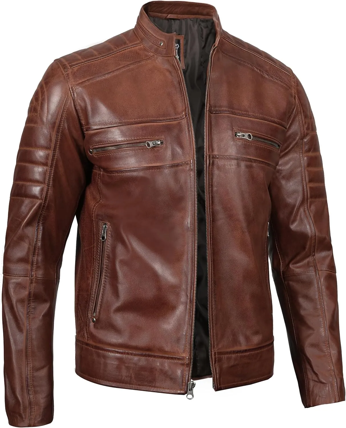 Blingsoul Real Lambskin Men's Leather Jackets - Cafe Racer Style Premium Leather Jacket Men