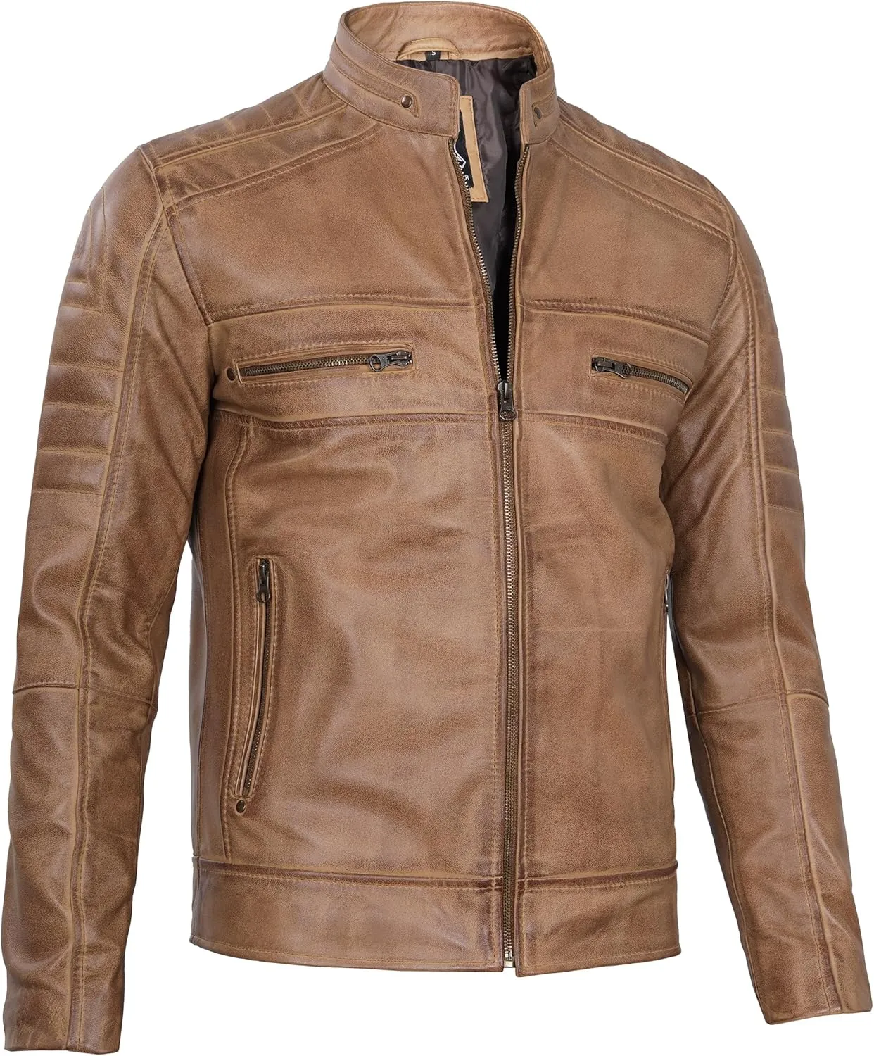 Blingsoul Real Lambskin Men's Leather Jackets - Cafe Racer Style Premium Leather Jacket Men