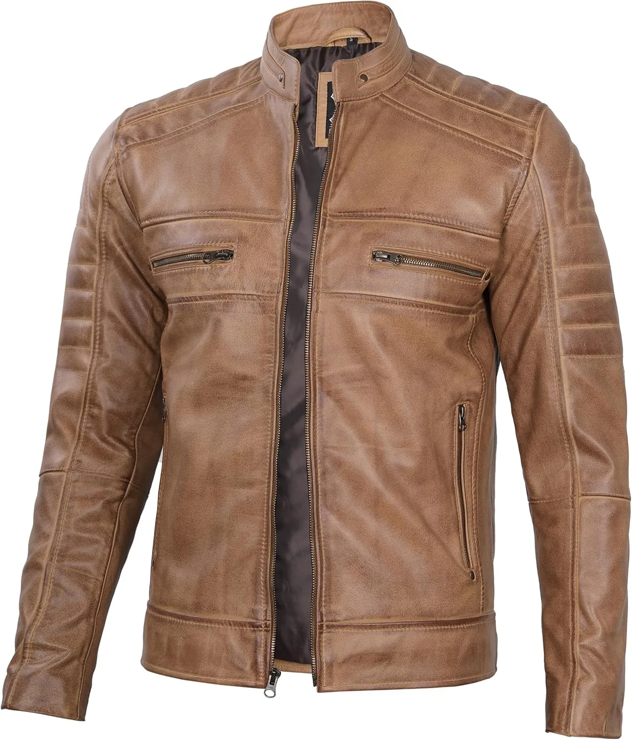 Blingsoul Real Lambskin Men's Leather Jackets - Cafe Racer Style Premium Leather Jacket Men