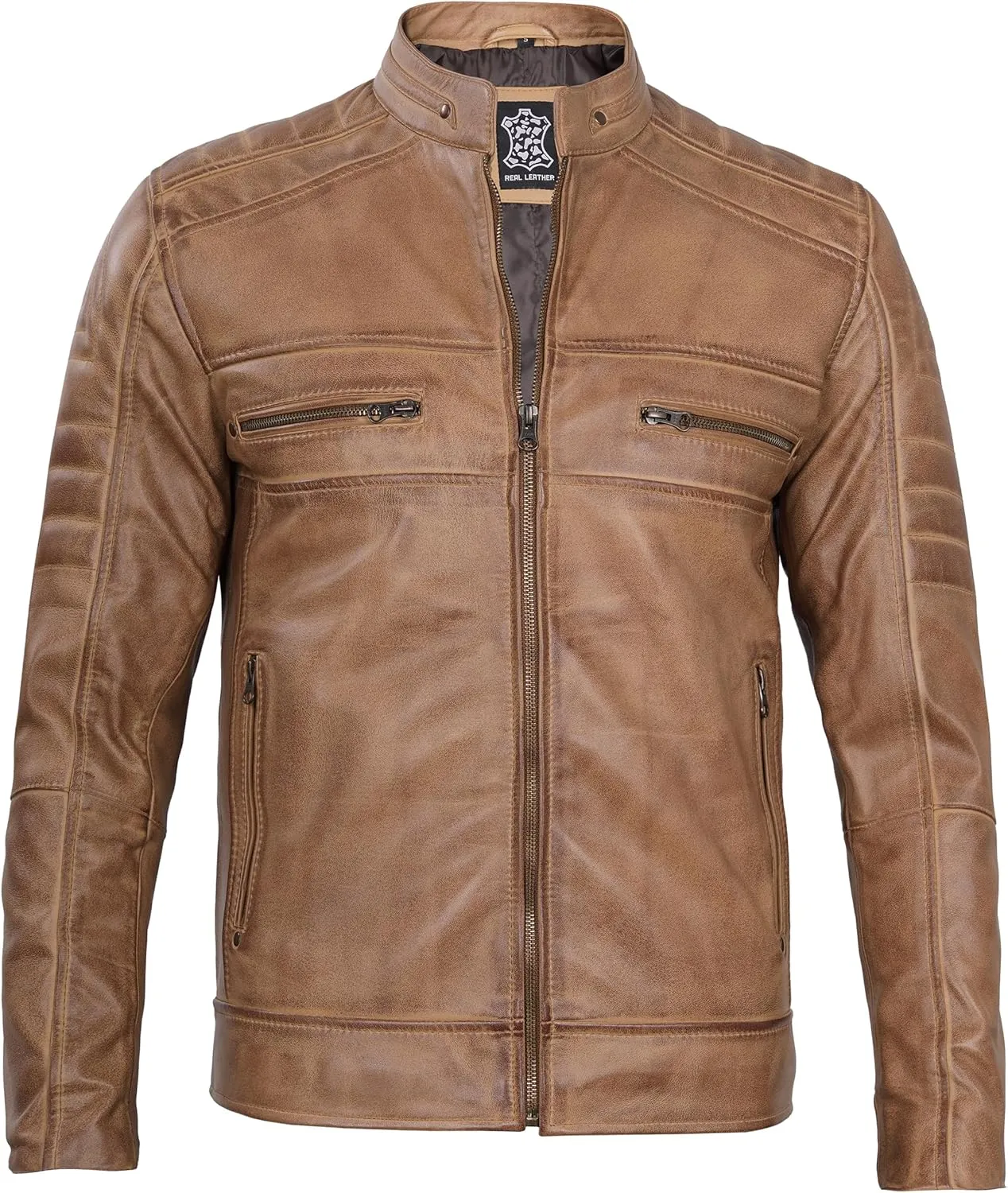 Blingsoul Real Lambskin Men's Leather Jackets - Cafe Racer Style Premium Leather Jacket Men
